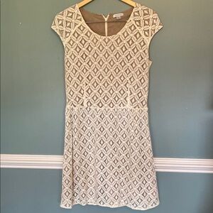 Garnet Hill lace overlay knee length modest dress cream/nude size 12 wedding